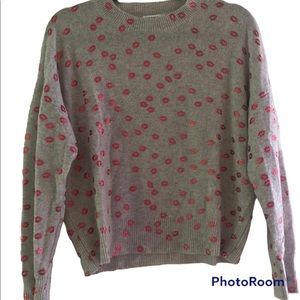 27 Miles Malibu cashmere grey and red lips sweater